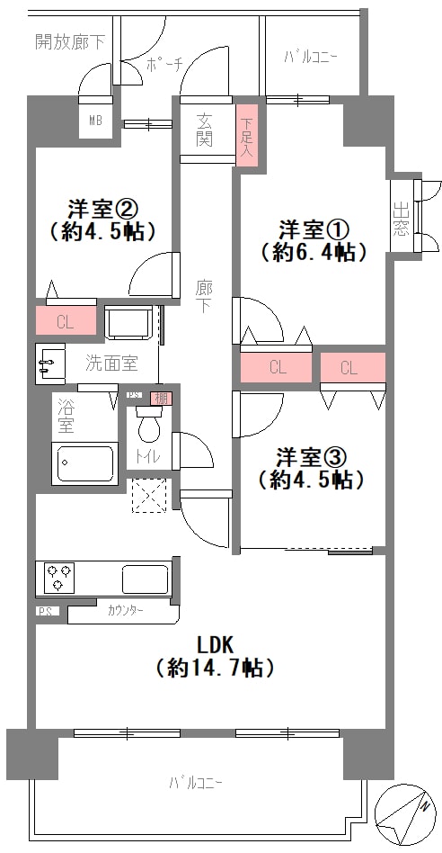 大阪市港区弁天町のリフォーム中古マンション間取り