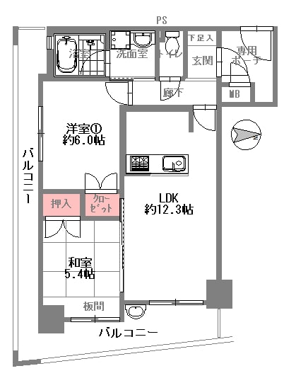 大阪市北区西天満の中古マンションの間取り