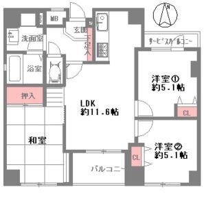 大阪市中央区の中古リノベーションマンション間取り