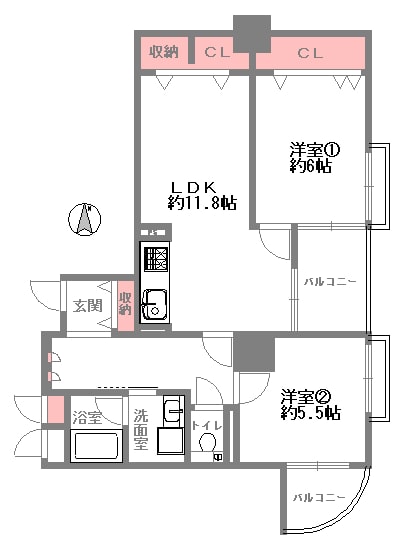 大阪市北区西天満・中之島の中古マンションの間取り