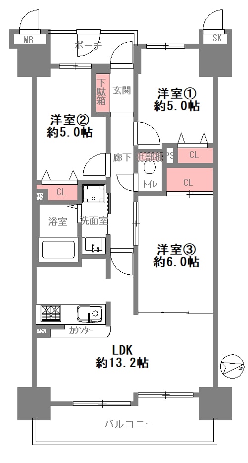 大阪市大正区の中古マンションの間取り