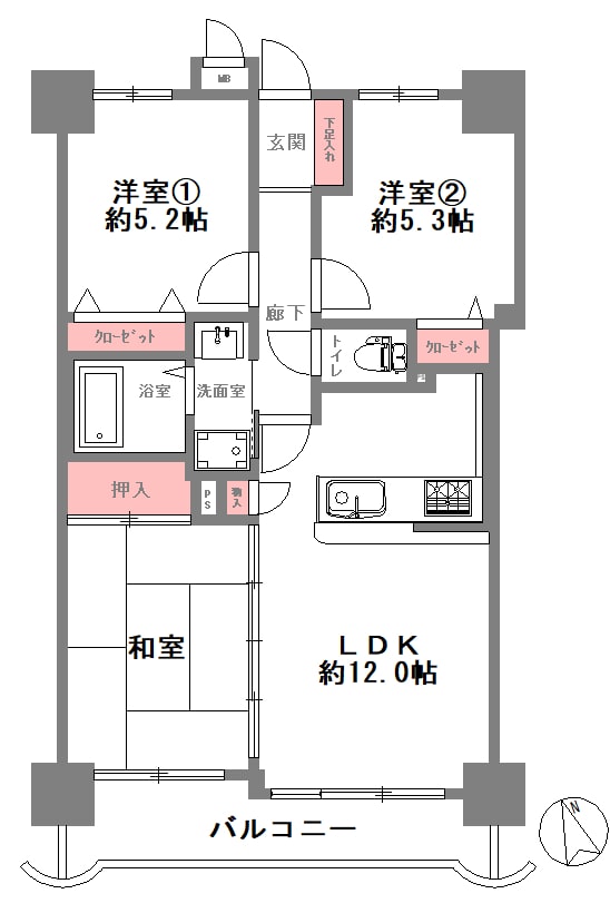 兵庫県尼崎市昭和通5の中古マンションの間取り